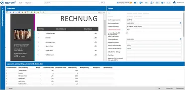 Software zeigt digitalisierte Rechnung der RE Bäcker Schill GmbH im Dokumentenmanagement System. Einzelpositionen wie Brezeln sind erfasst.