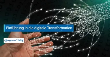 Digitalisierung: Hände interagieren mit Datennetzwerk. Symbolbild für Open Source DMS und Geschäftsprozesse digitalisieren.