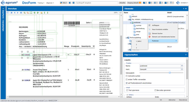 Bildschirmfoto zeigt, wie Scanbot mit dem Dokumentenmanagement-System agorum core über WebDAV verbunden wird, um eine Rechnung zu scannen und automatisch zu verarbeiten.