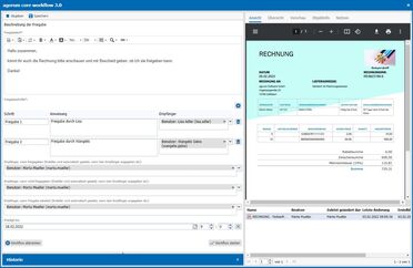 Dokumentenmanagementsystem zeigt das Erstellen eines Freigabeworkflows mit mehreren Freigabeschritten für Rechnungen.